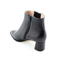 Black Calf Leather Lower Block Ankle Boot