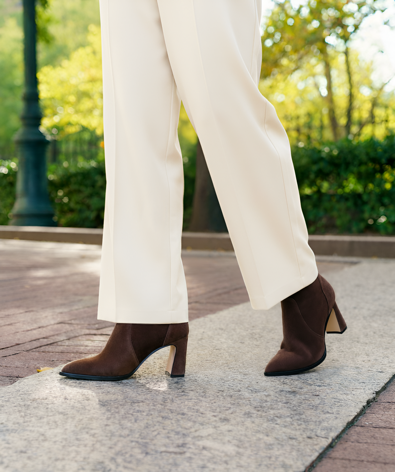 Chocolate Brown Suede Bold Block Sock Bootie