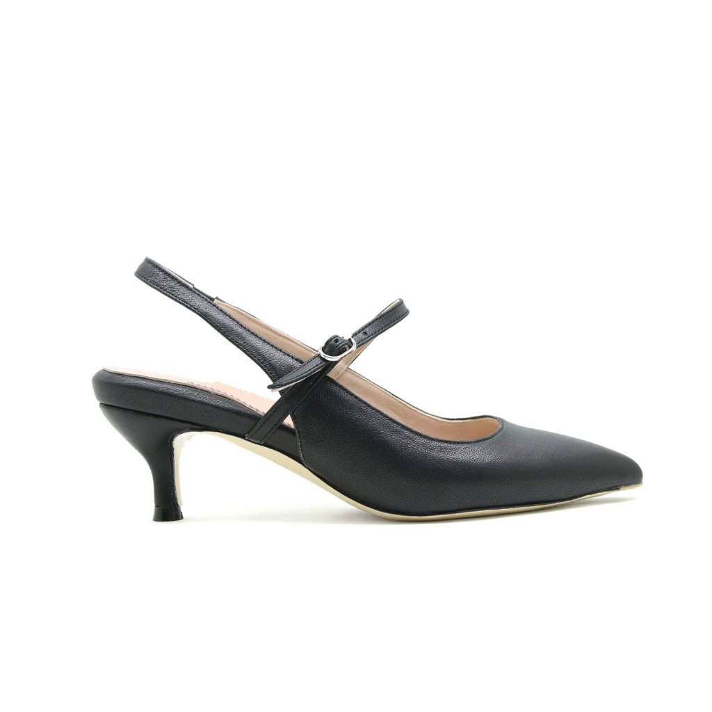 Black Patent Leather Mary Jane Slingback Kitten Heel