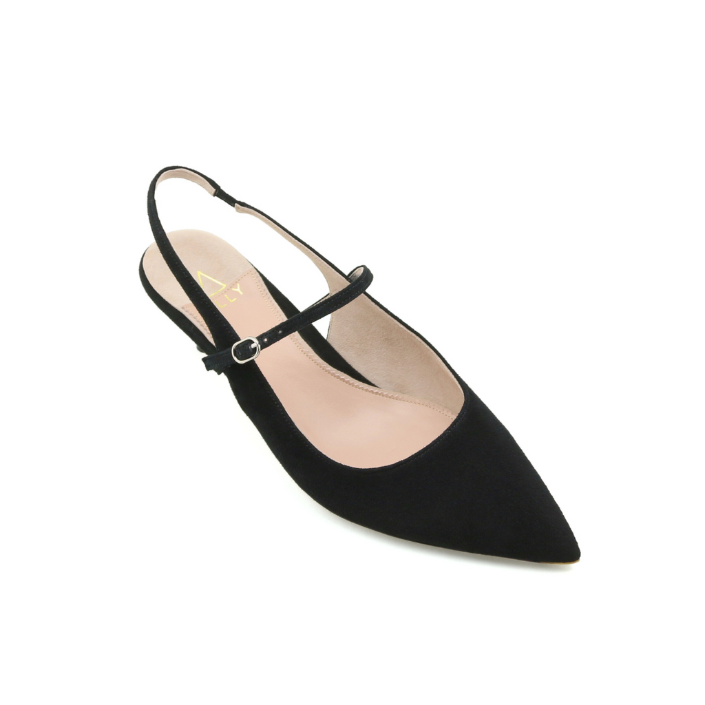 Black Suede Mary Jane Slingback Kitten Heel