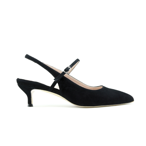 Black Suede Mary Jane Slingback Kitten Heel