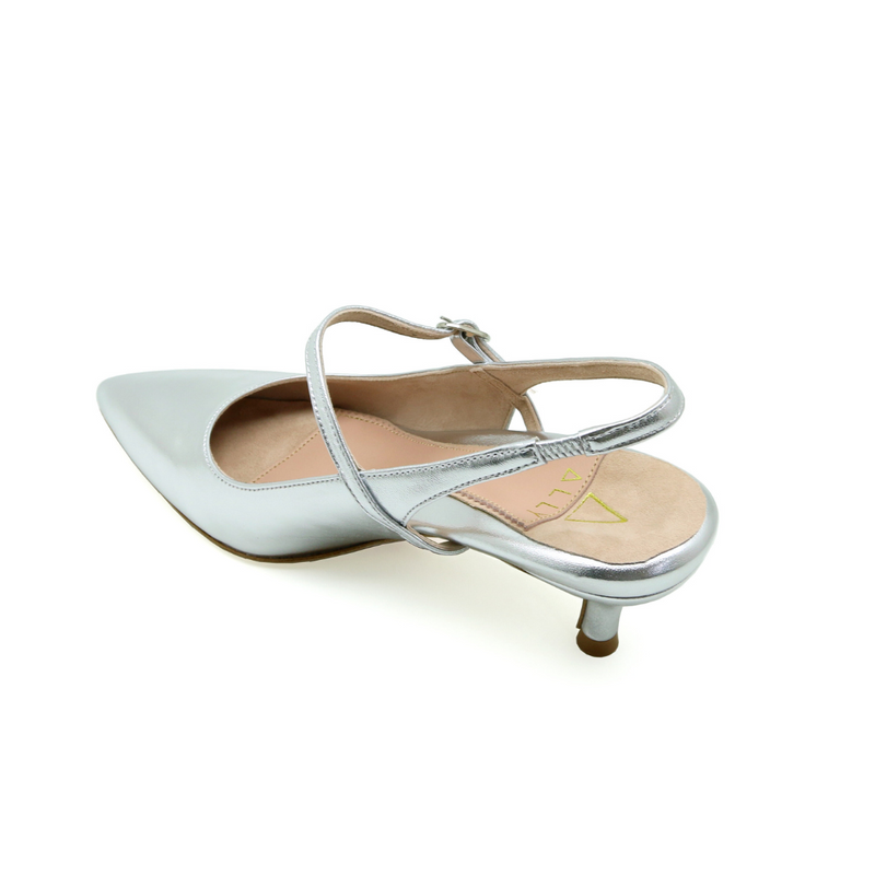 Champagne Gold Leather Mary Jane Slingback Kitten Heel