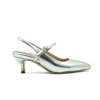 Champagne Gold Leather Mary Jane Slingback Kitten Heel