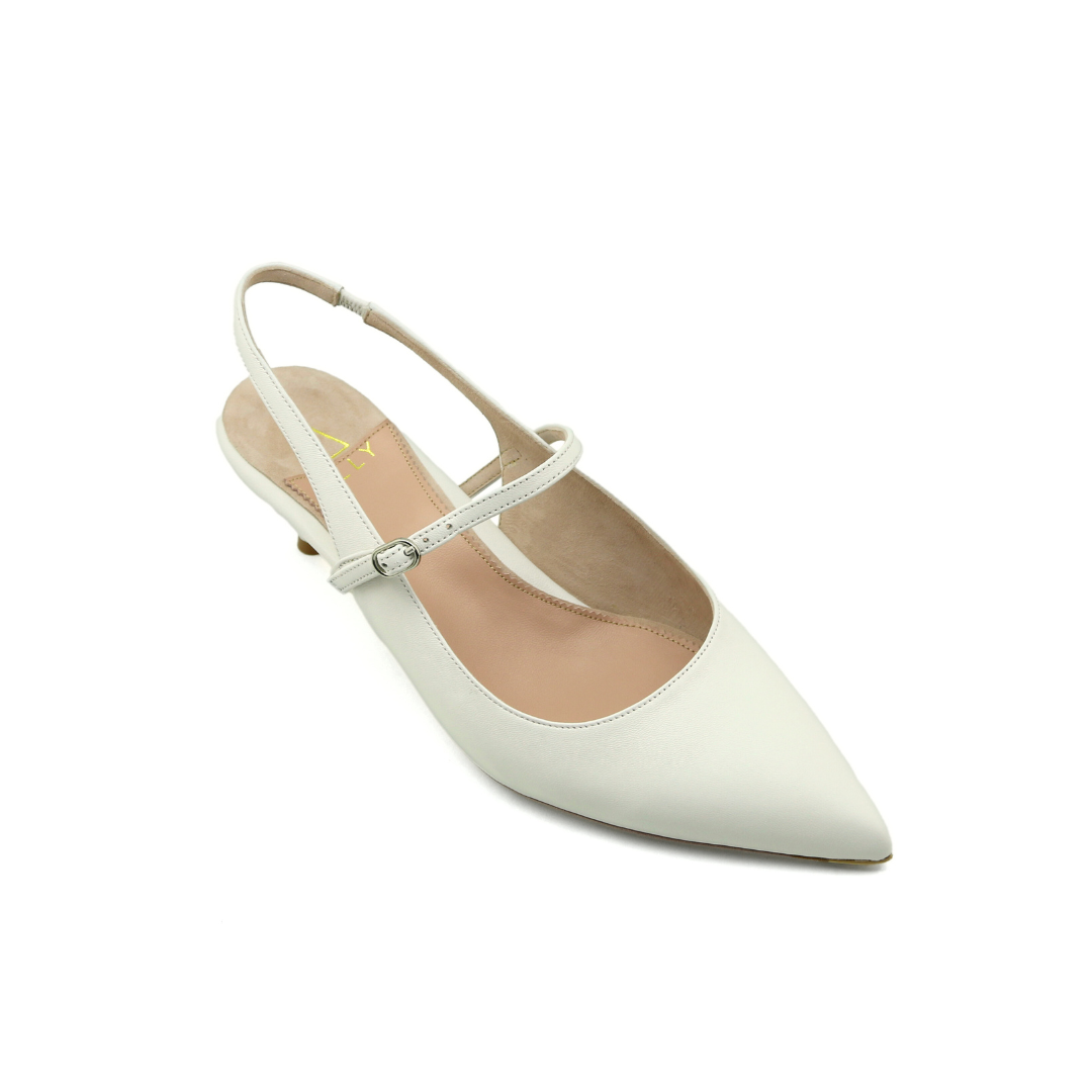 White Leather Mary Jane Slingback Kitten Heel