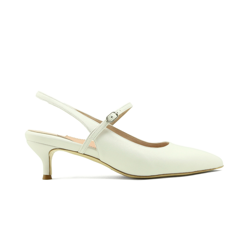 Cognac Embossed Leather Mary Jane Slingback Kitten Heel