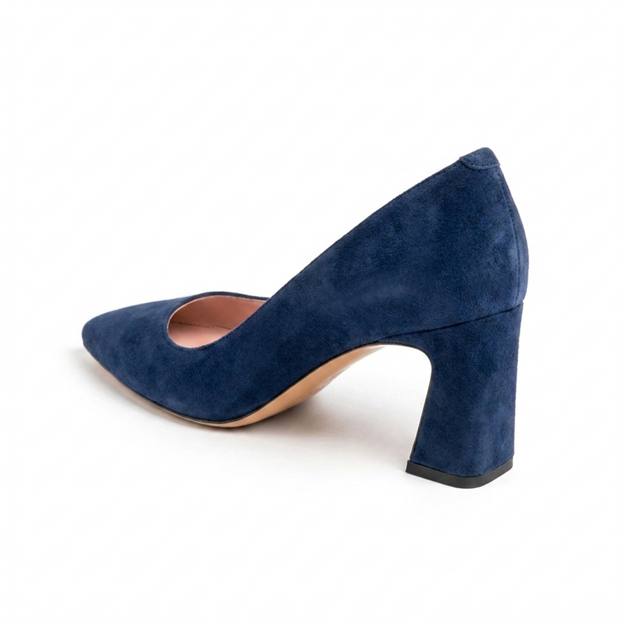 Noble Navy Suede Square Toe Bold Block Heel