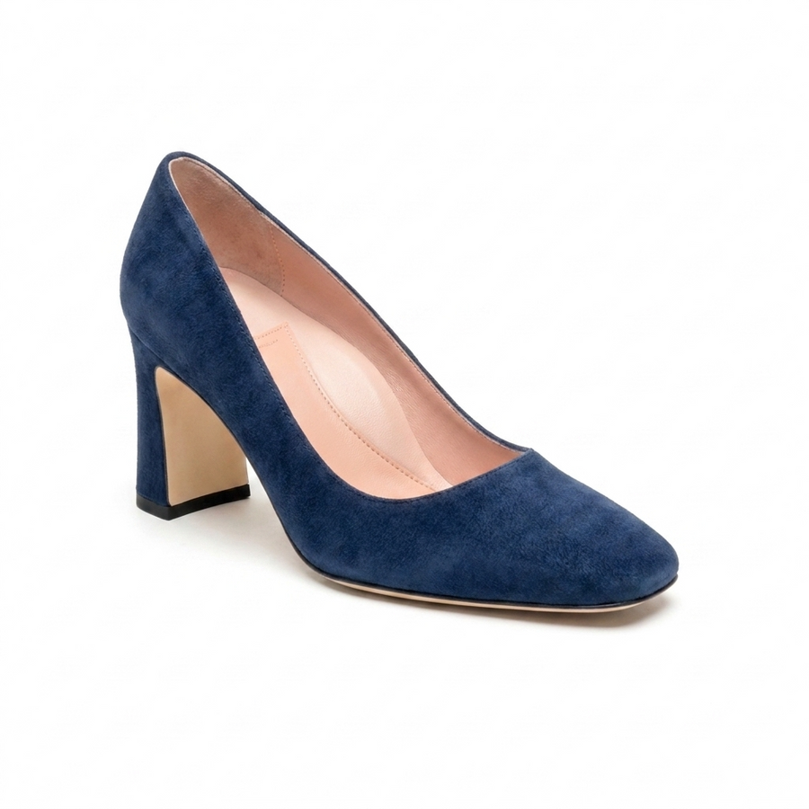 Noble Navy Suede Square Toe Bold Block Heel