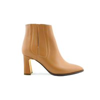 Camel Calf Leather Bold Block Ankle Boot