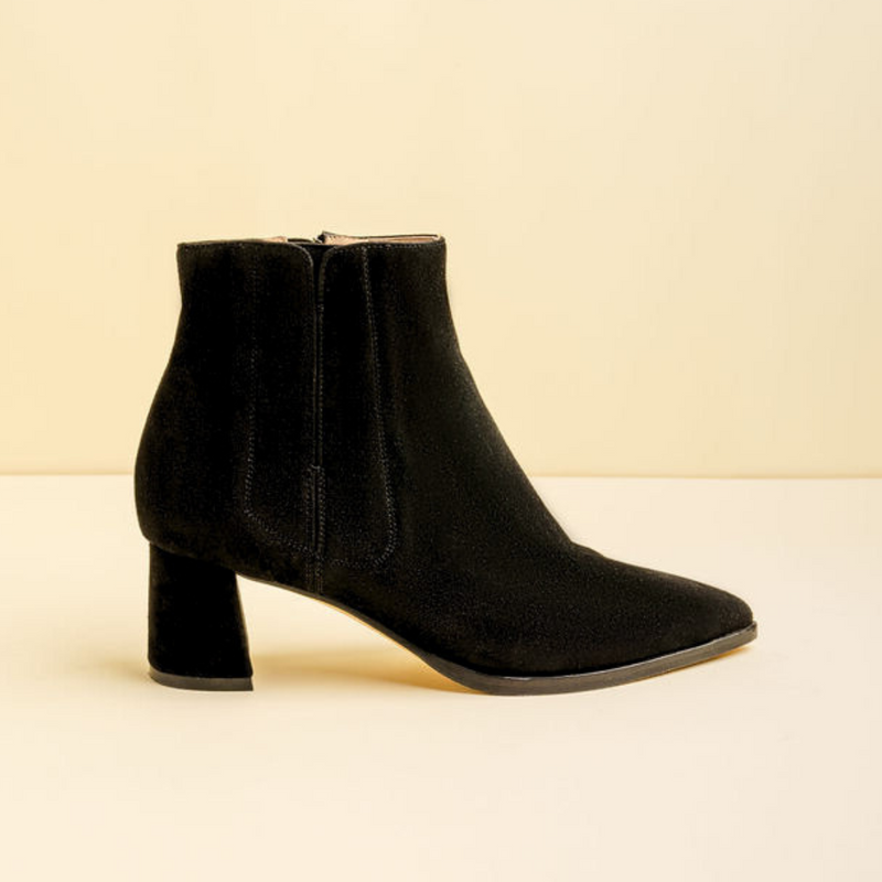 Black Suede Lower Block Ankle Boot