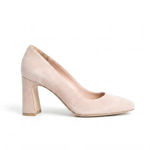 Prowess Pearl Suede Square Toe Bold Block Heel