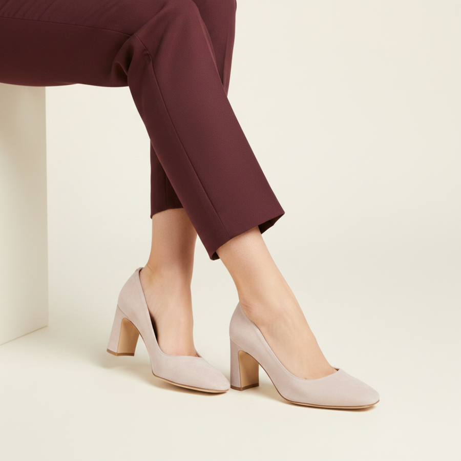 Prowess Pearl Suede Square Toe Bold Block Heel