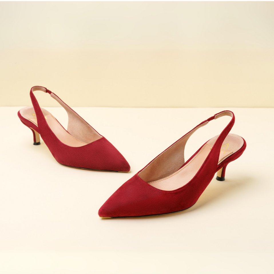 Comfortable Garnet Suede Slingback Kitten Heel ALLY Shoes - Main Image