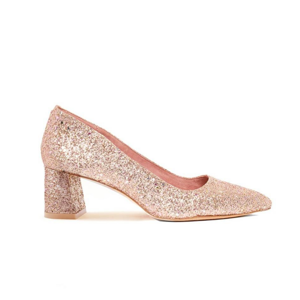 Rose Gold Glitter Lower Block Heel