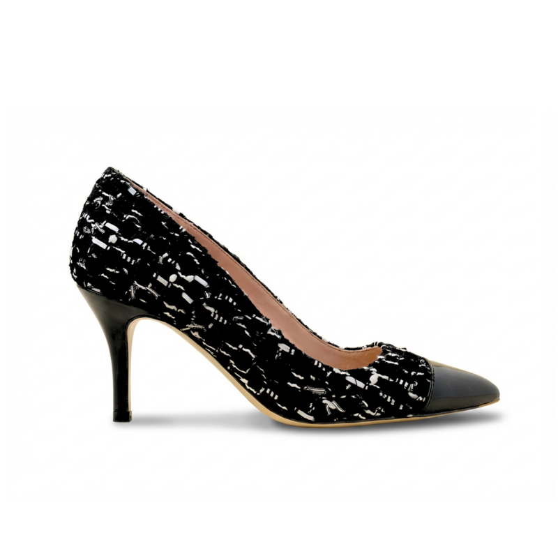 Limited Edition FW'25] Black Fancy Tweed Cap Toe Classic Pump