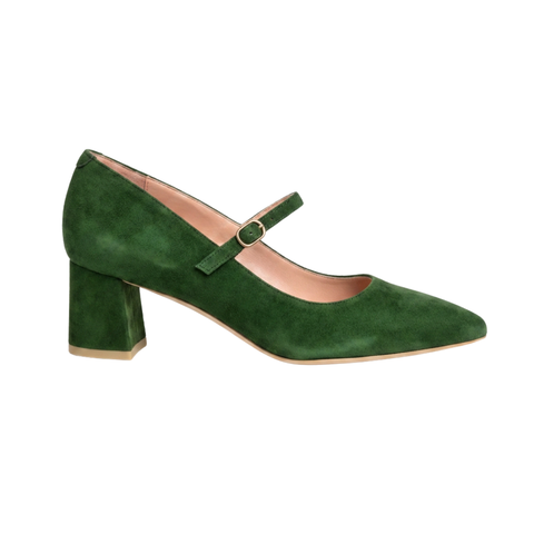 Emerald Suede Mary Jane Lower Block Heel