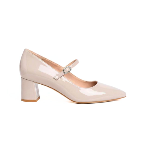 Tender Taupe Patent Leather Mary Jane Lower Block Heel