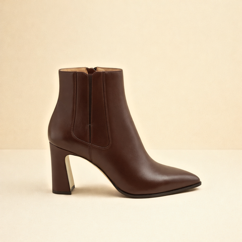Chocolate Brown Calf Leather Bold Block Ankle Boot