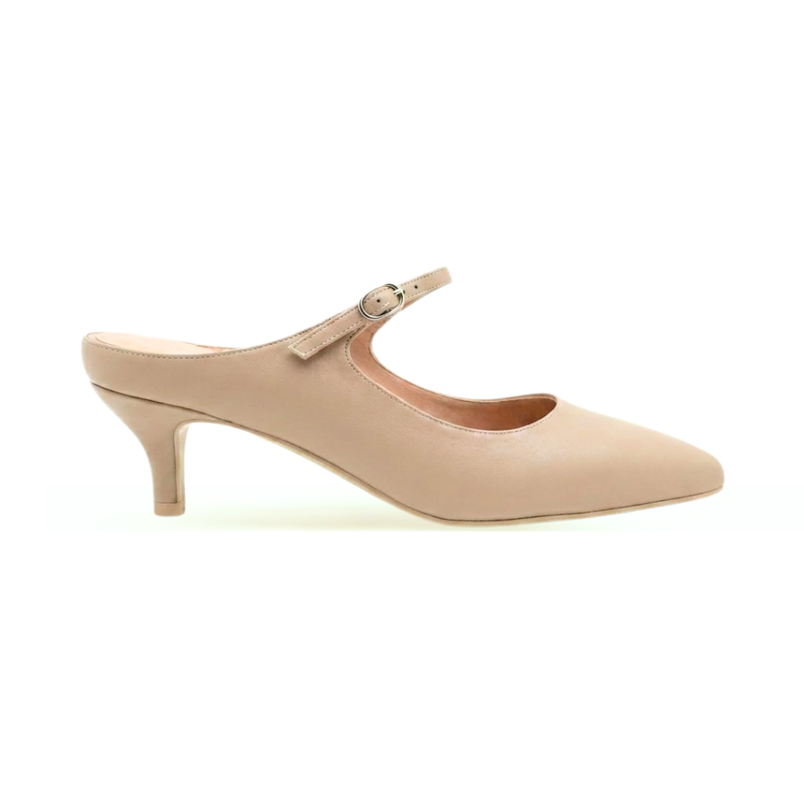 Bossy Beige Leather Mary Jane Kitten Mule