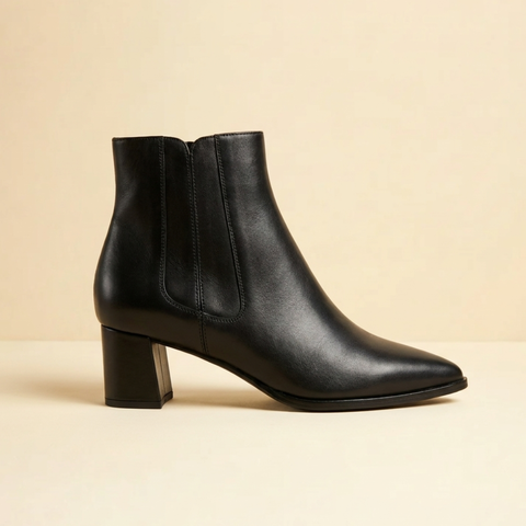 Black Calf Leather Lower Block Ankle Boot