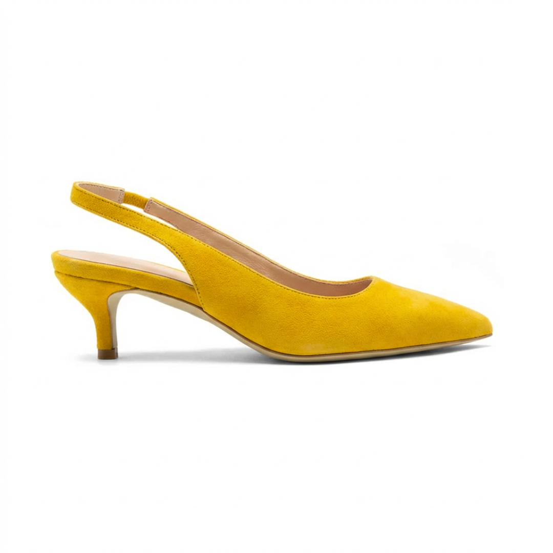 Sassy Saffron Suede Slingback Kitten Heel | ALLY Shoes – Ally Shoes
