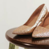 Rose Gold Glitter Block Heel Pump