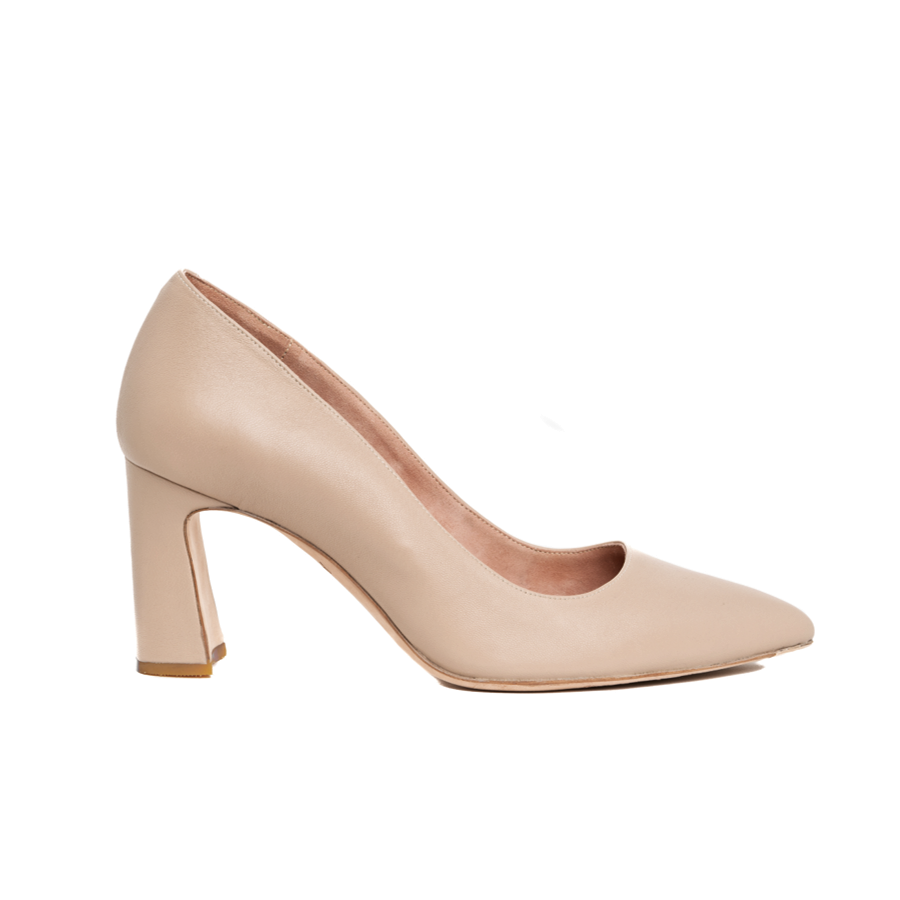 Bossy Beige Leather Block Heel Pump EU 40.5 US 9 9.5 Medium B