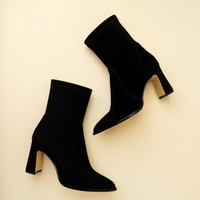 Black Suede Bold Block Sock Bootie