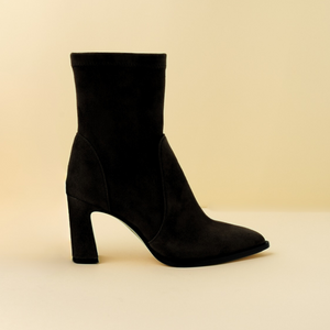 Black Suede Bold Block Sock Bootie