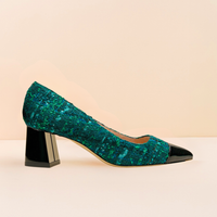 [Limited Edition FW'25] Forest Green Tweed Cap Toe Lower Block Heel Pump