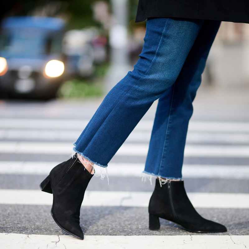 Black Suede Lower Block Ankle Boot