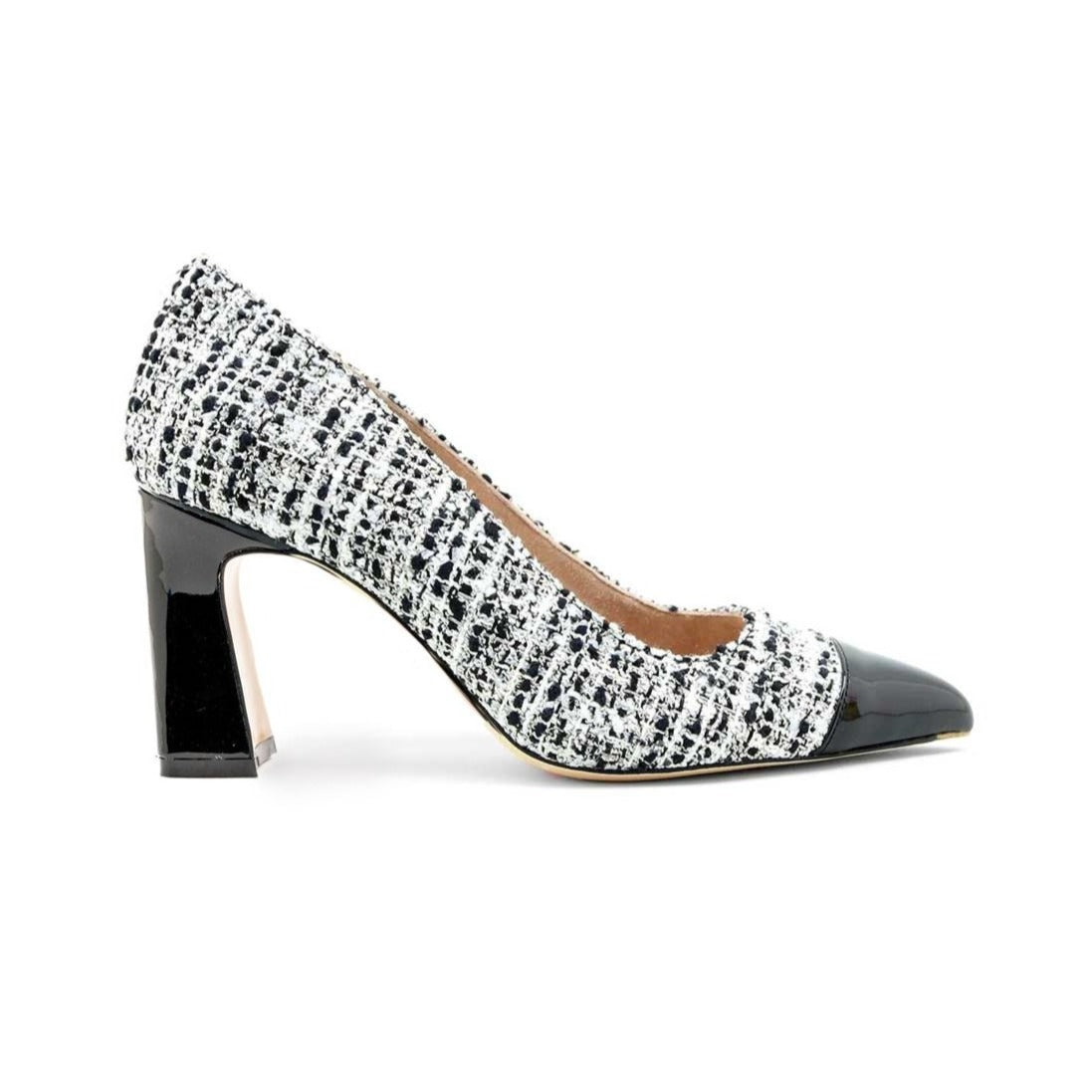 BW Tweed Cap Toe Lower Block Heel Pump | ALLY Shoes