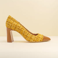 [NEW Limited Edition FW'25] Mustard Tweed Cap Toe Bold Block Heel Pump