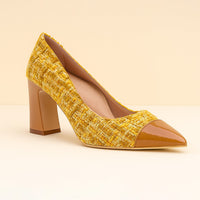 [NEW Limited Edition FW'25] Mustard Tweed Cap Toe Bold Block Heel Pump