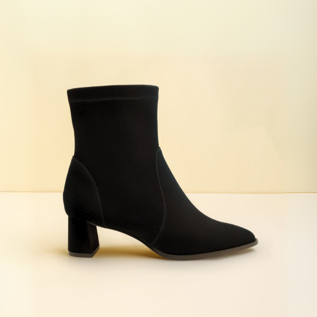 Black Suede Lower Block Sock Bootie