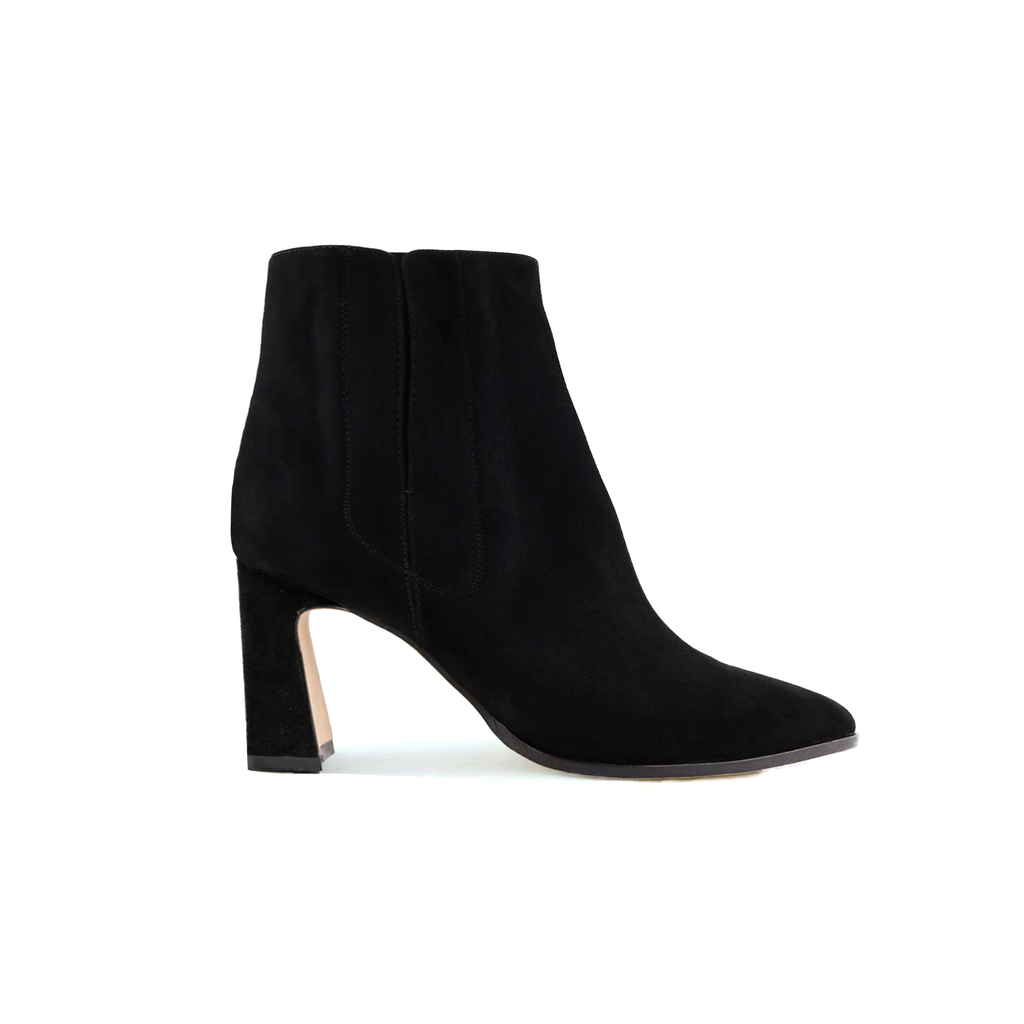Black Suede Bold Block Ankle Boot