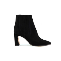[NEW] Black Suede Bold Block Ankle Boot