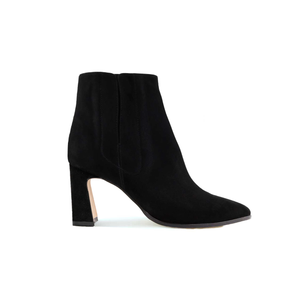 [NEW] Black Suede Bold Block Ankle Boot