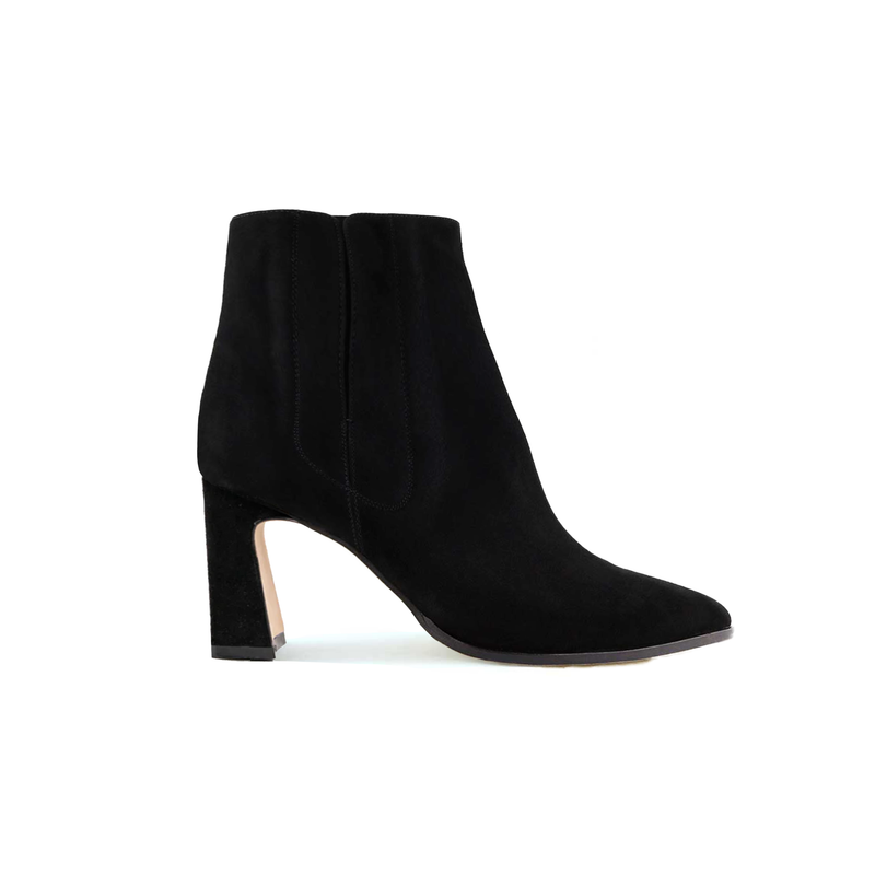 [NEW] Black Suede Bold Block Ankle Boot