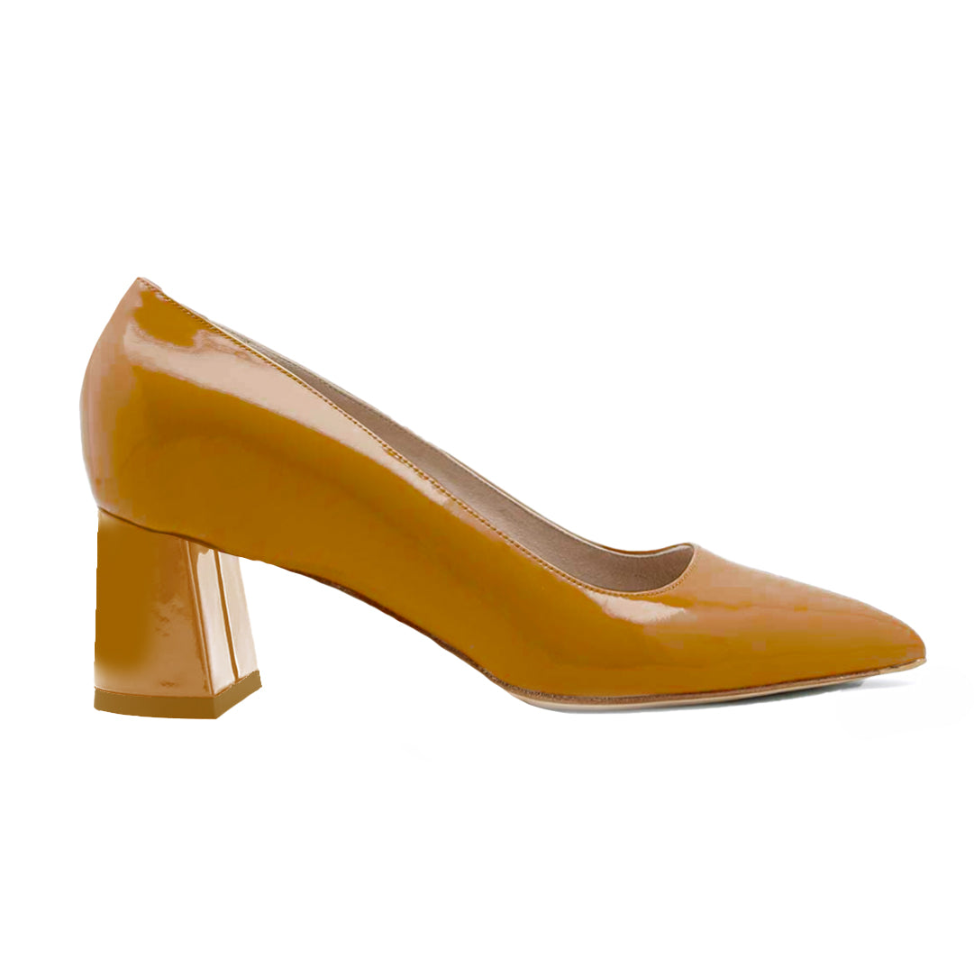 Bronze Bliss Patent Leather Lower Block Heel Pump Bronze Bliss Patent Leather Lower Block Heel Pump
