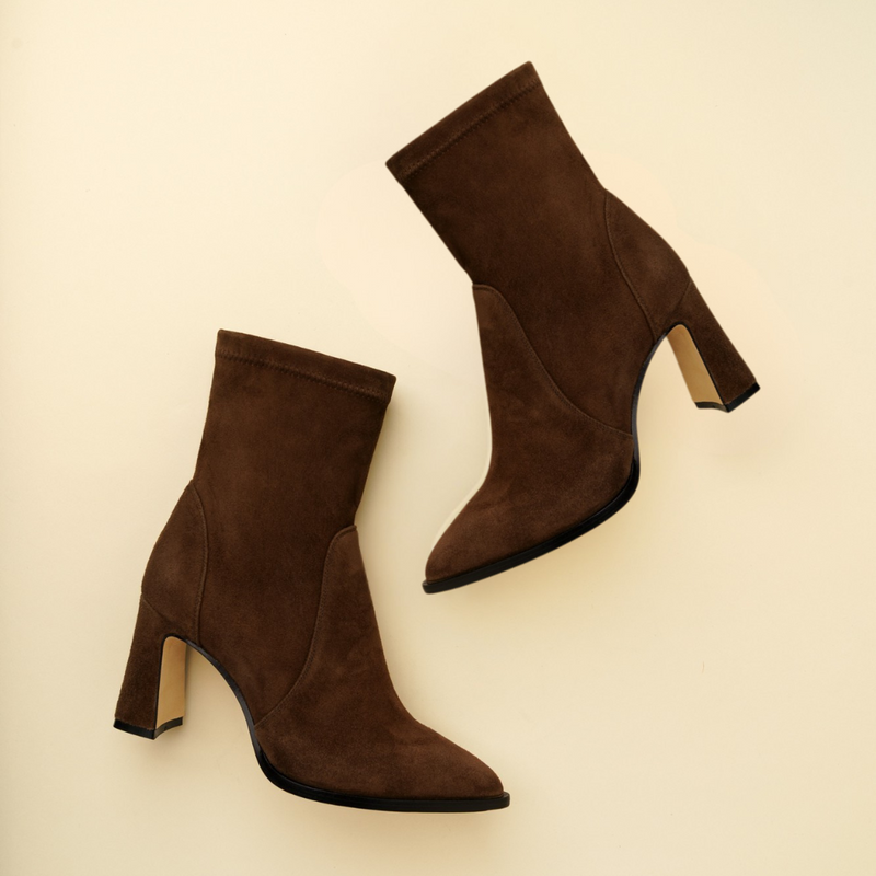 Chocolate Brown Suede Bold Block Sock Bootie