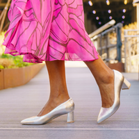 [SAMPLE] Silver Metallic Leather Lower Block Heel