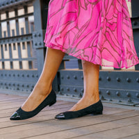 Black Suede with Black Patent Leather Cap Toe Flat