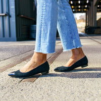 Black Suede with Black Patent Leather Cap Toe Flat