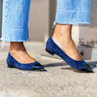 Noble Navy Suede with Black Patent Leather Cap Toe Flat