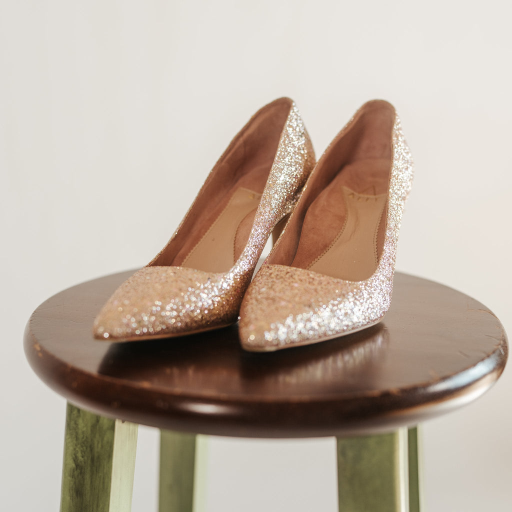 Rose Gold Glitter Block Heel Pump