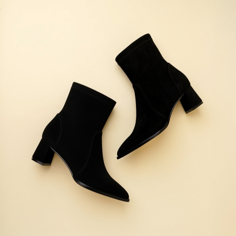 Black Suede Lower Block Sock Bootie