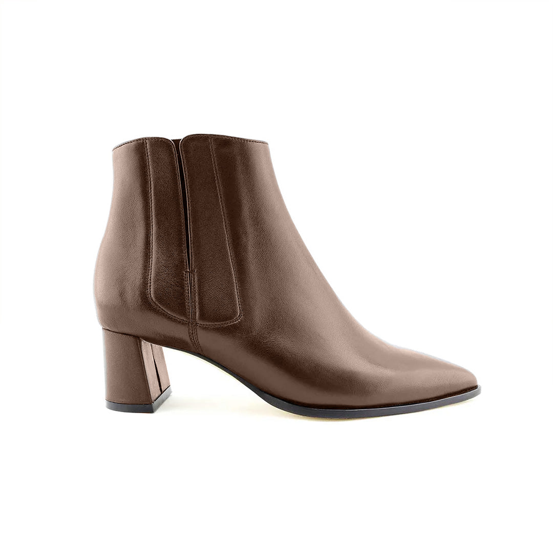 Chocolate Brown Calf Leather Lower Block Ankle Boot Chocolate Brown Calf Leather Lower Block Ankle Boot