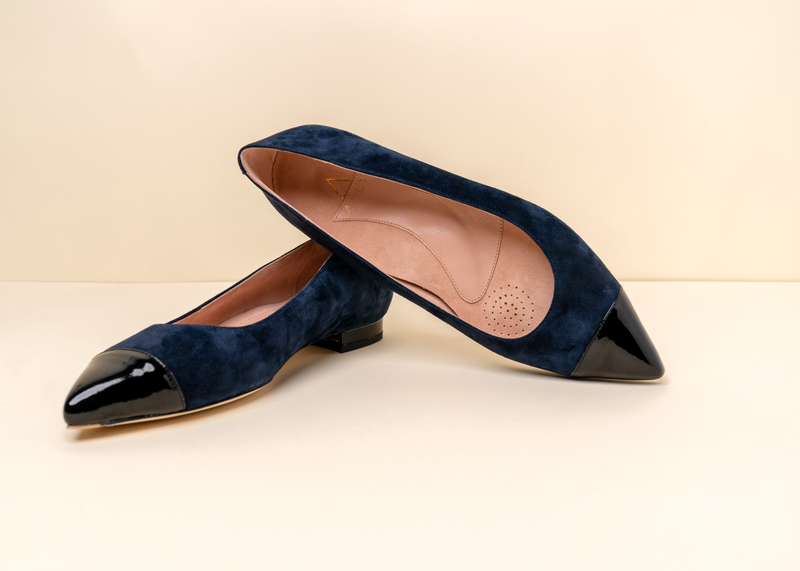 [SAMPLE] Noble Navy Suede with Black Patent Leather Cap Toe Flat