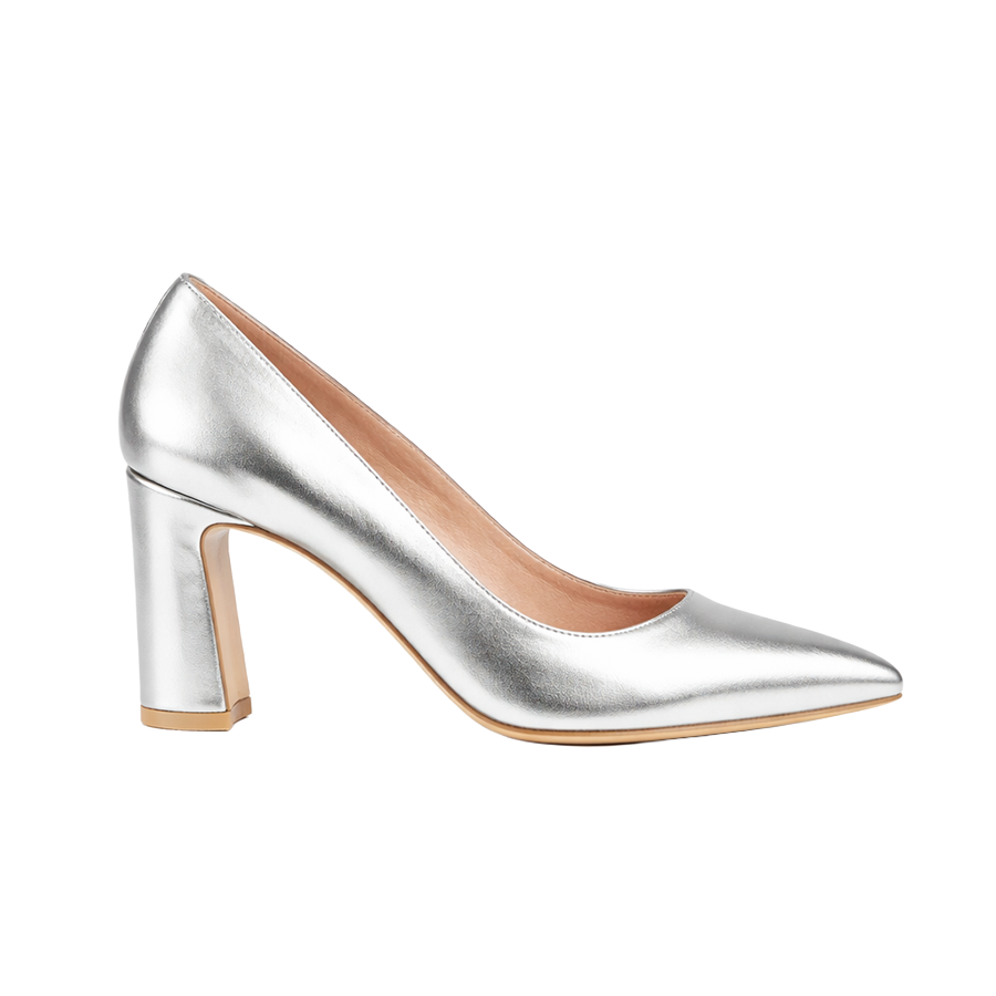 Silver Metallic Bold Block Heel for Women