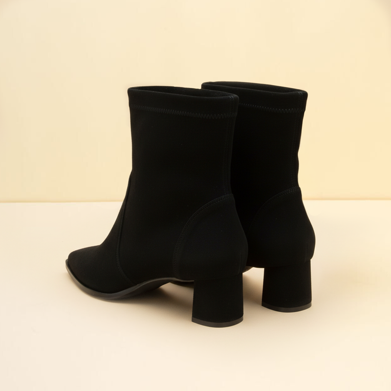 Black Suede Lower Block Sock Bootie